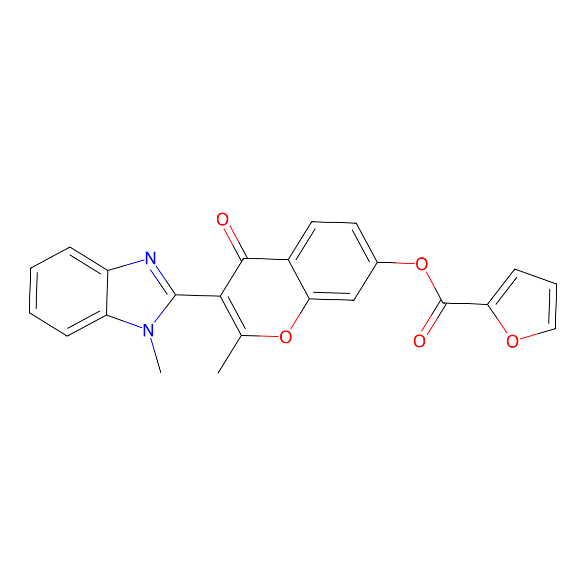2-Methyl-3-(1-methylbenzimidazol-2-yl)-4-oxochromen-7-yl furan-2-carboxylate molecular structure, CAS 300674-65-1