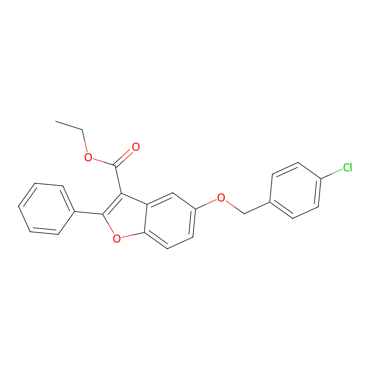Ethyl 5-[(4-chlorophenyl)methoxy]-2-phenyl-1-benzofuran-3-carboxylate molecular structure, CAS 300674-67-3