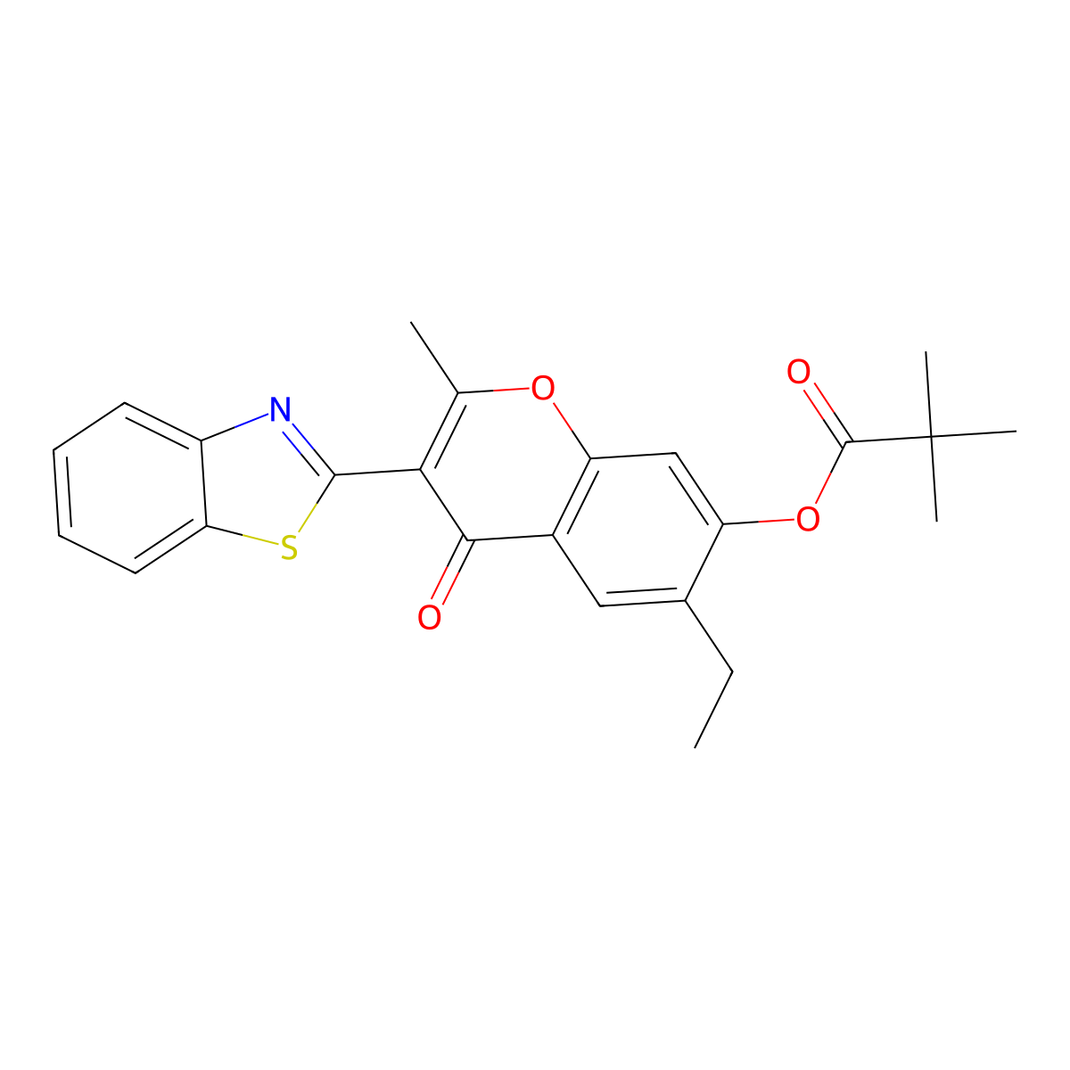 3-(1,3-benzothiazol-2-yl)-6-ethyl-2-methyl-4-oxo-4H-chromen-7-yl pivalate molecular structure, CAS 300674-70-8