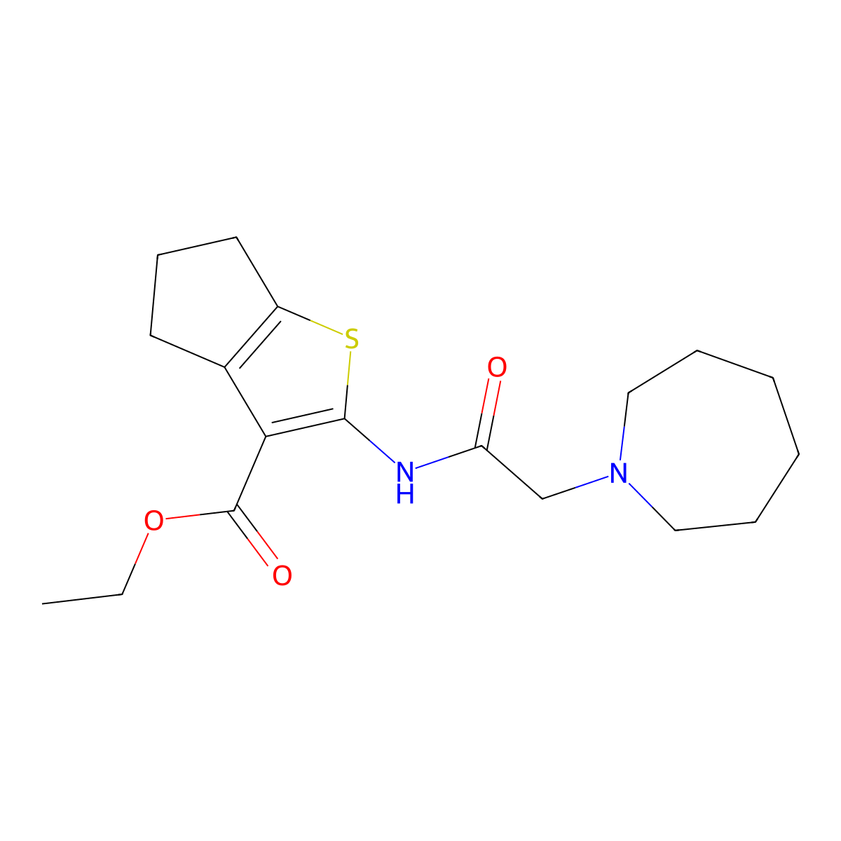 ethyl 2-[2-(azepan-1-yl)acetamido]-4H,5H,6H-cyclopenta[b]thiophene-3-carboxylate molecular structure, CAS 300676-10-2