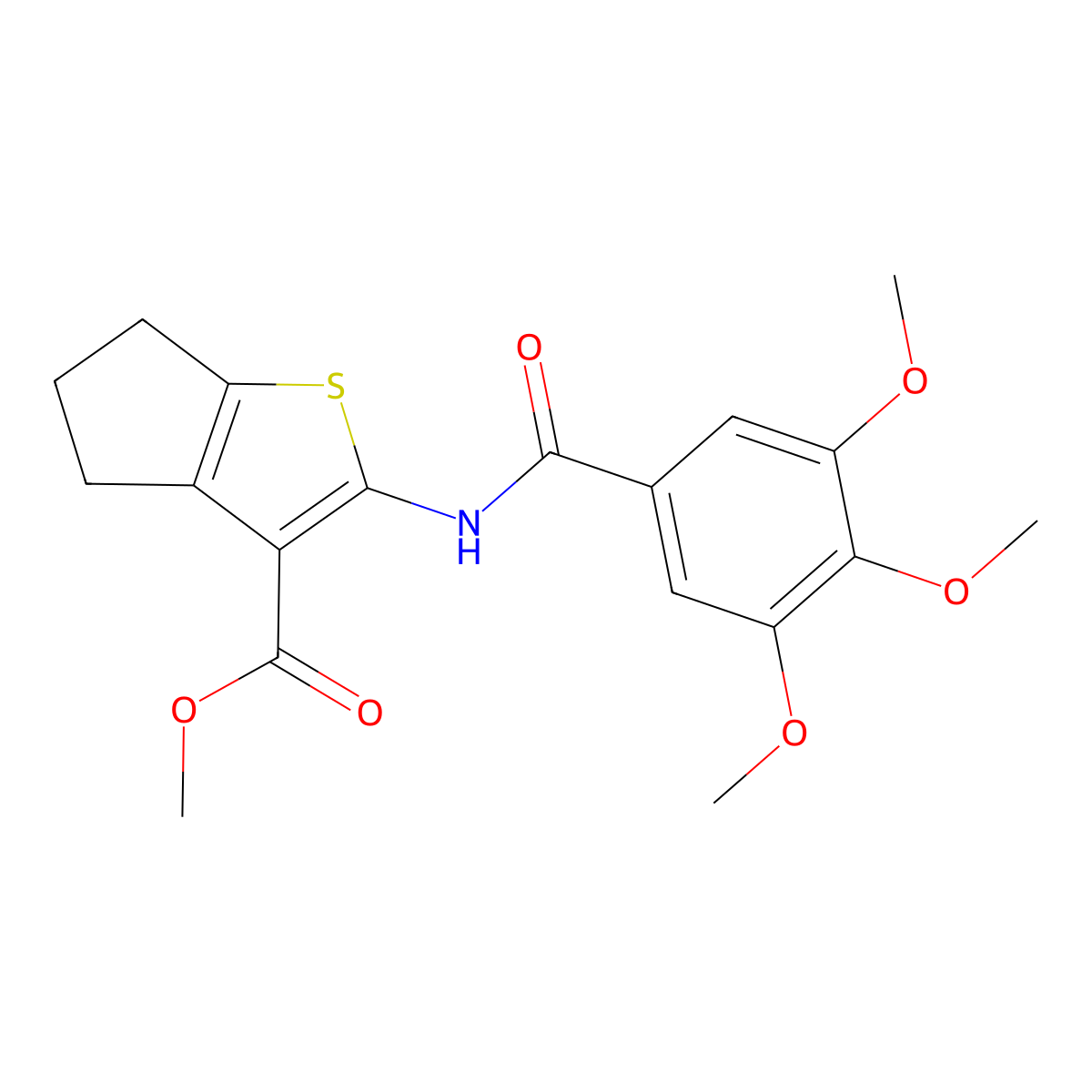 methyl 2-{[(3,4,5-trimethoxyphenyl)carbonyl]amino}-5,6-dihydro-4H-cyclopenta[b]thiophene-3-carboxylate molecular structure, CAS 300676-40-8