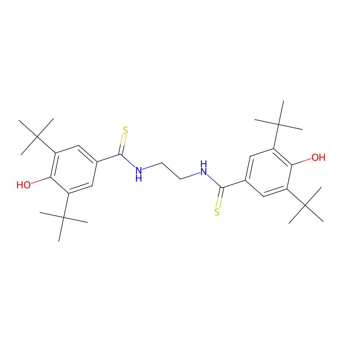 3,5-Di-tert-butyl-N-{2-[(3,5-di-tert-butyl-4-hydroxyphenyl)methanethioamido]ethyl}-4-hydroxybenzene-1-carbothioamide molecular structure, CAS 300679-53-2