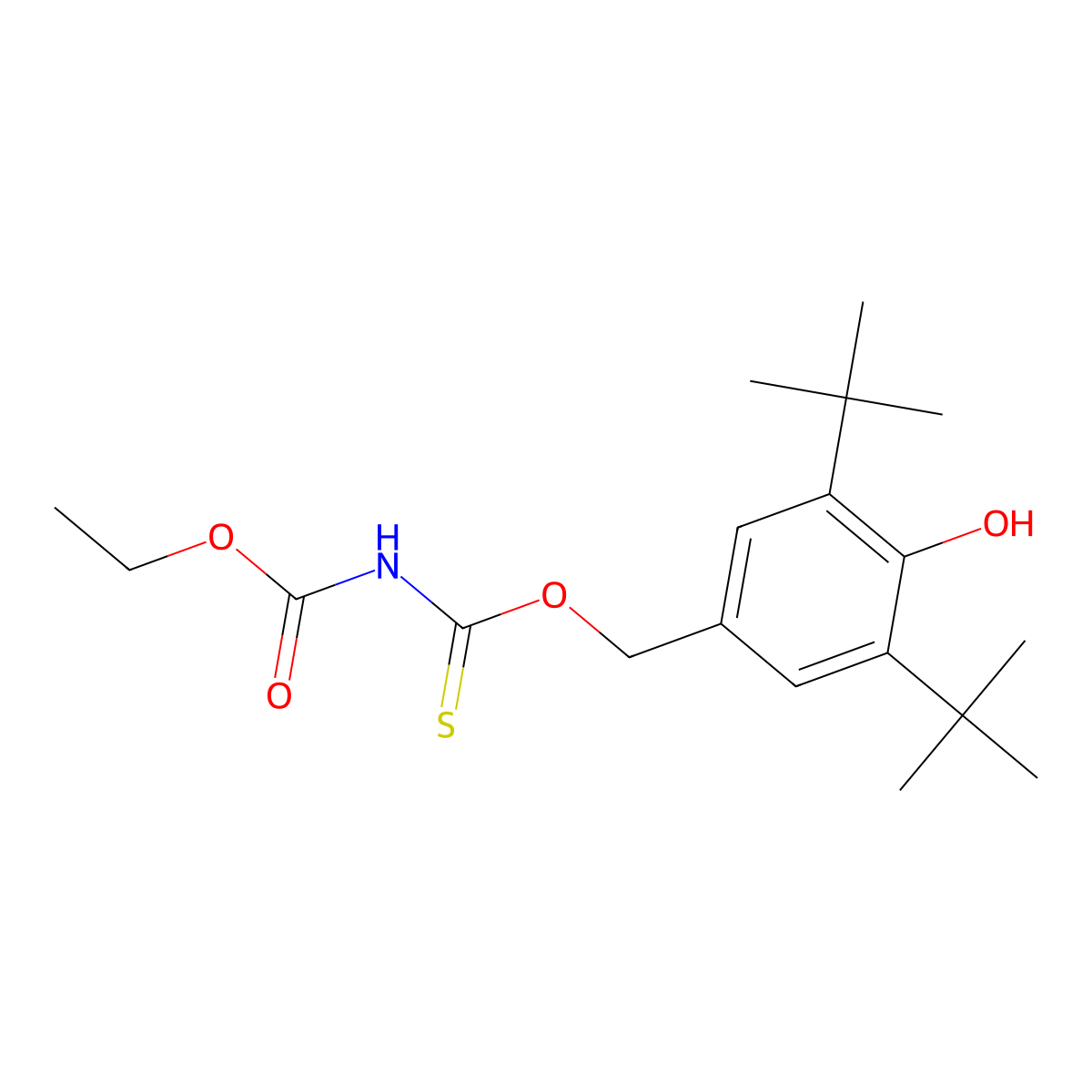 Ethyl N-{[(3,5-di-tert-butyl-4-hydroxyphenyl)methoxy]methanethioyl}carbamate molecular structure, CAS 300680-09-5