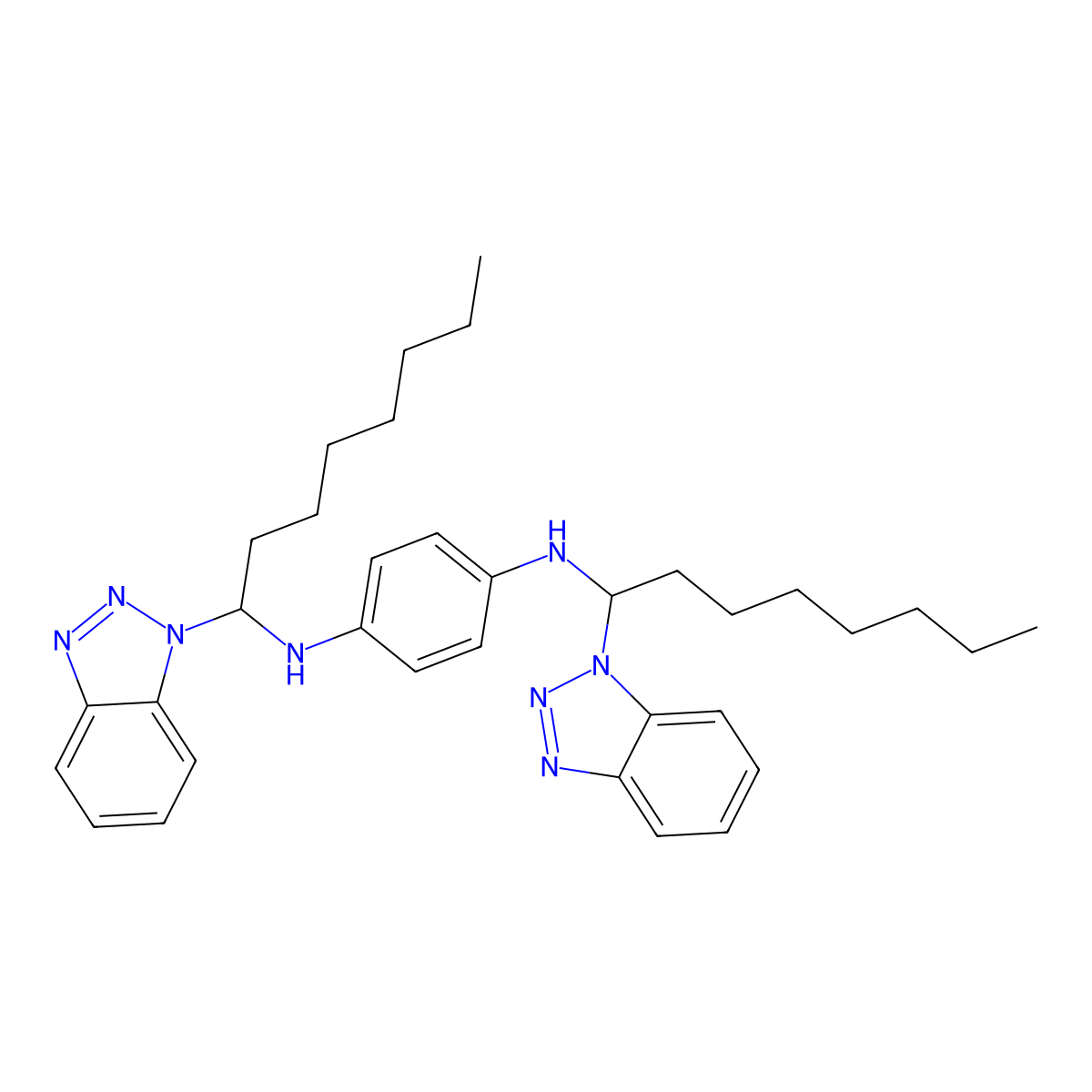 N1,N4-Bis[1-(1H-1,2,3-benzotriazol-1-yl)octyl]benzene-1,4-diamine molecular structure, CAS 300684-92-8