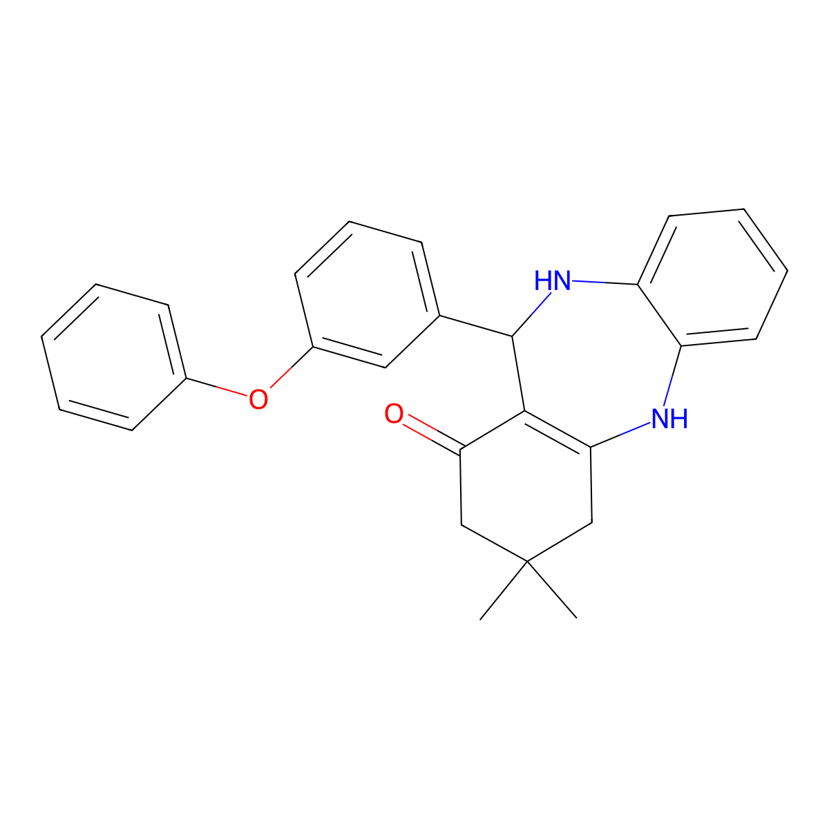 9,9-dimethyl-6-(3-phenoxyphenyl)-6,8,10,11-tetrahydro-5H-benzo[b][1,4]benzodiazepin-7-one molecular structure, CAS 300689-13-8