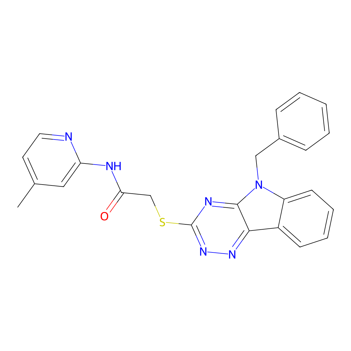 2-[(5-benzyl-[1,2,4]triazino[5,6-b]indol-3-yl)sulfanyl]-N-(4-methylpyridin-2-yl)acetamide molecular structure, CAS 300689-25-2