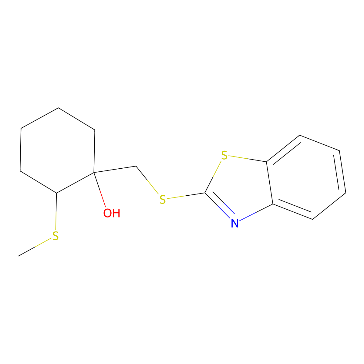 1-[(2-Benzothiazolylthio)methyl]-2-(methylthio)cyclohexanol molecular structure, CAS 300689-31-0