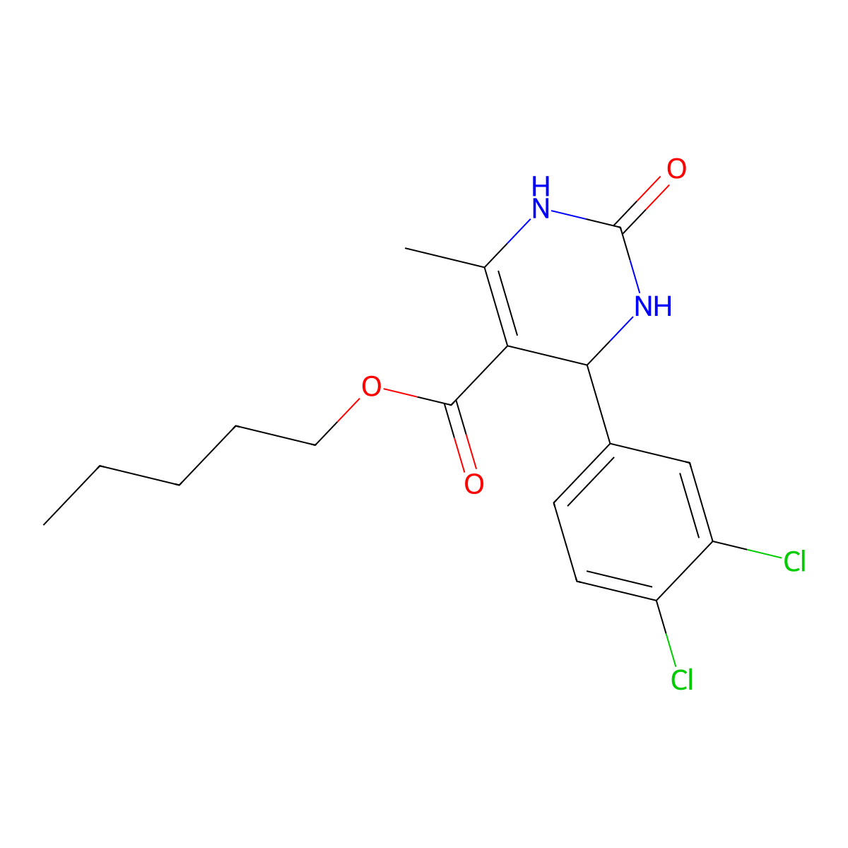 Pentyl 4-(3,4-dichlorophenyl)-6-methyl-2-oxo-1,2,3,4-tetrahydropyrimidine-5-carboxylate molecular structure, CAS 300689-97-8