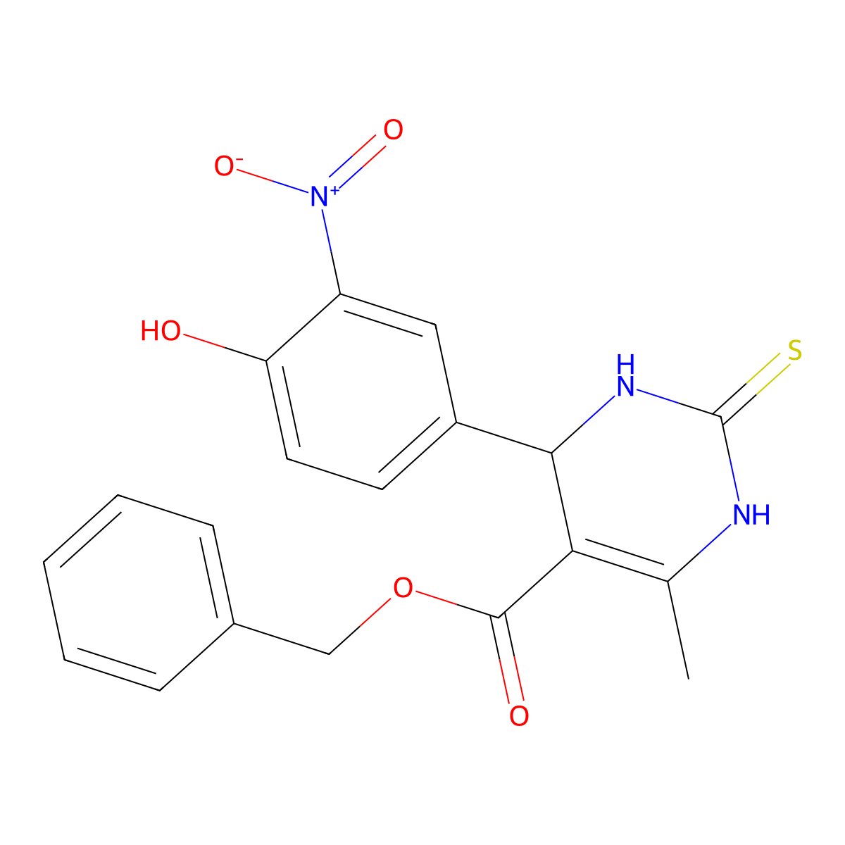 Benzyl 4-(4-hydroxy-3-nitrophenyl)-6-methyl-2-thioxo-1,2,3,4-tetrahydropyrimidine-5-carboxylate molecular structure, CAS 300689-98-9