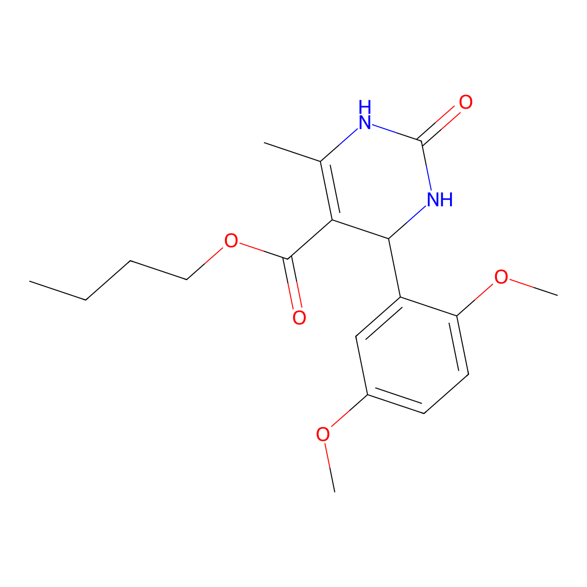 Butyl 4-(2,5-dimethoxyphenyl)-6-methyl-2-oxo-1,2,3,4-tetrahydropyrimidine-5-carboxylate molecular structure, CAS 300690-14-6