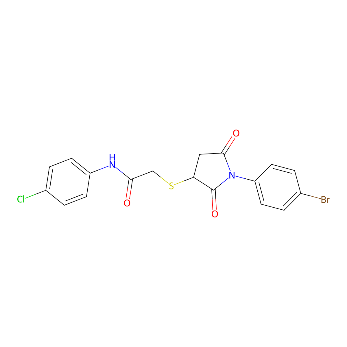2-{[1-(4-bromophenyl)-2,5-dioxopyrrolidin-3-yl]sulfanyl}-N-(4-chlorophenyl)acetamide molecular structure, CAS 300690-37-3