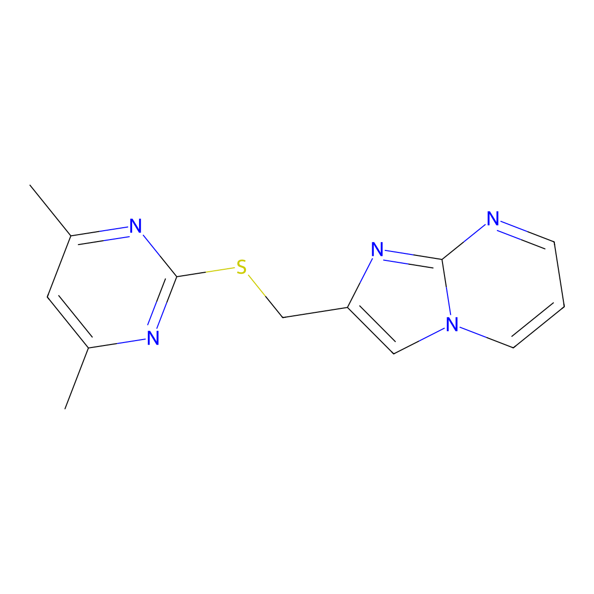 2-(((4,6-Dimethylpyrimidin-2-yl)thio)methyl)imidazo[1,2-a]pyrimidine molecular structure, CAS 300695-25-4