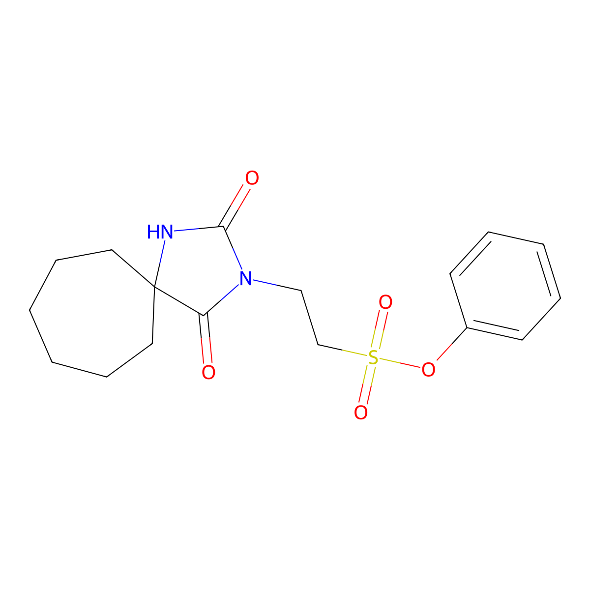 Phenyl 2-{2,4-dioxo-1,3-diazaspiro[4.6]undecan-3-yl}ethane-1-sulfonate molecular structure, CAS 300695-64-1
