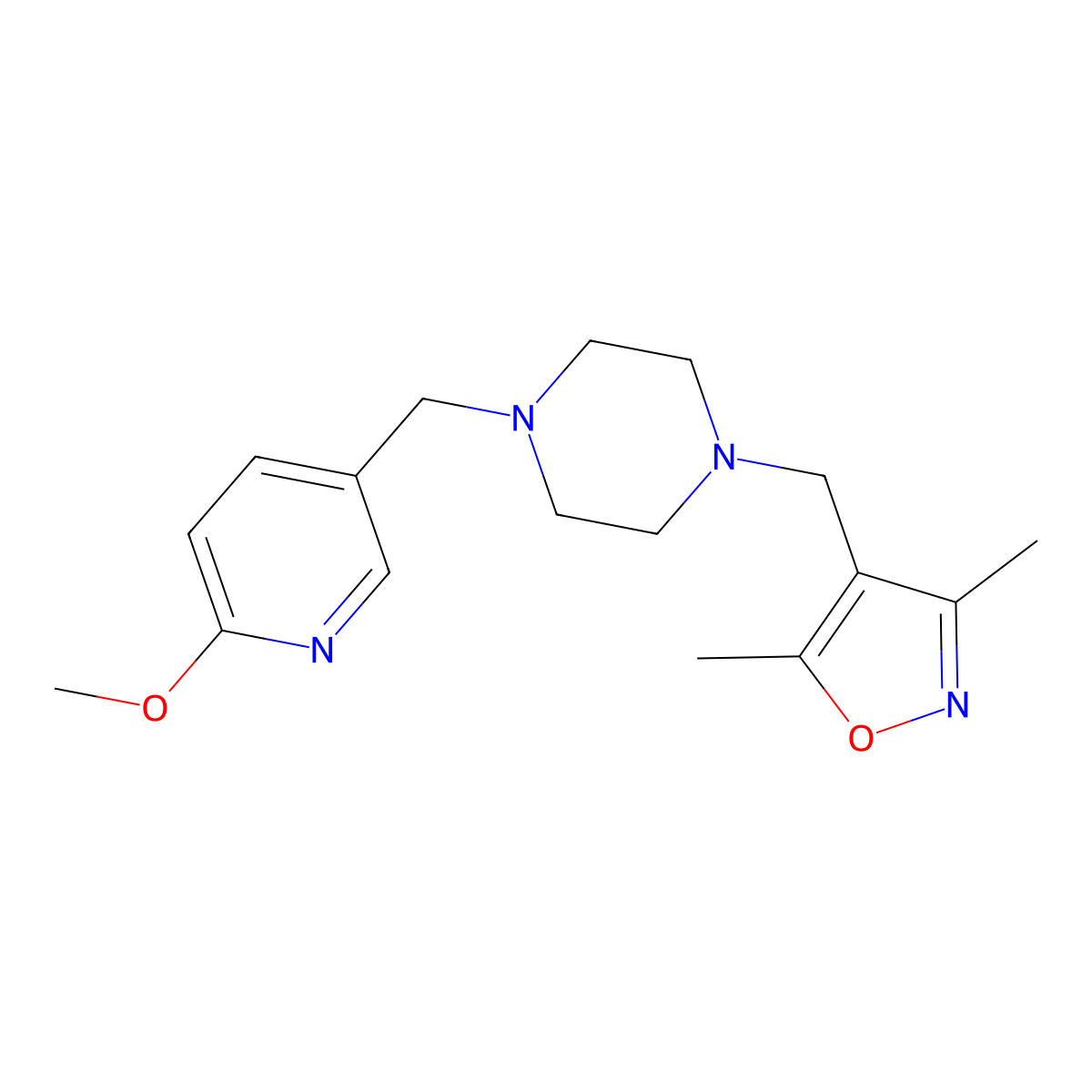 1-[(3,5-Dimethyl-1,2-oxazol-4-yl)methyl]-4-[(6-methoxypyridin-3-yl)methyl]piperazine molecular structure, CAS 3006965-08-5