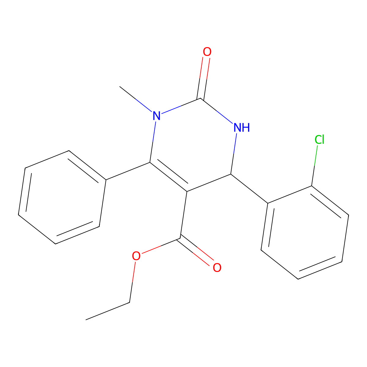 Ethyl 4-(2-chlorophenyl)-1-methyl-2-oxo-6-phenyl-1,2,3,4-tetrahydropyrimidine-5-carboxylate molecular structure, CAS 300697-64-7