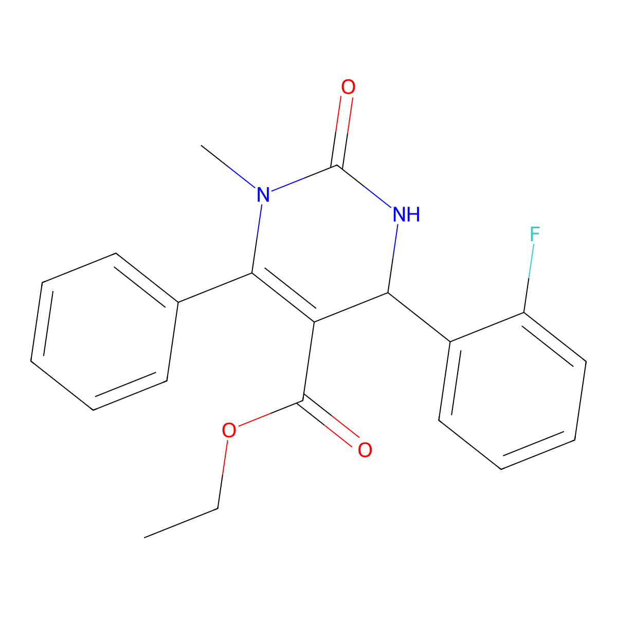 Ethyl 4-(2-fluorophenyl)-1-methyl-2-oxo-6-phenyl-1,2,3,4-tetrahydropyrimidine-5-carboxylate molecular structure, CAS 300697-67-0