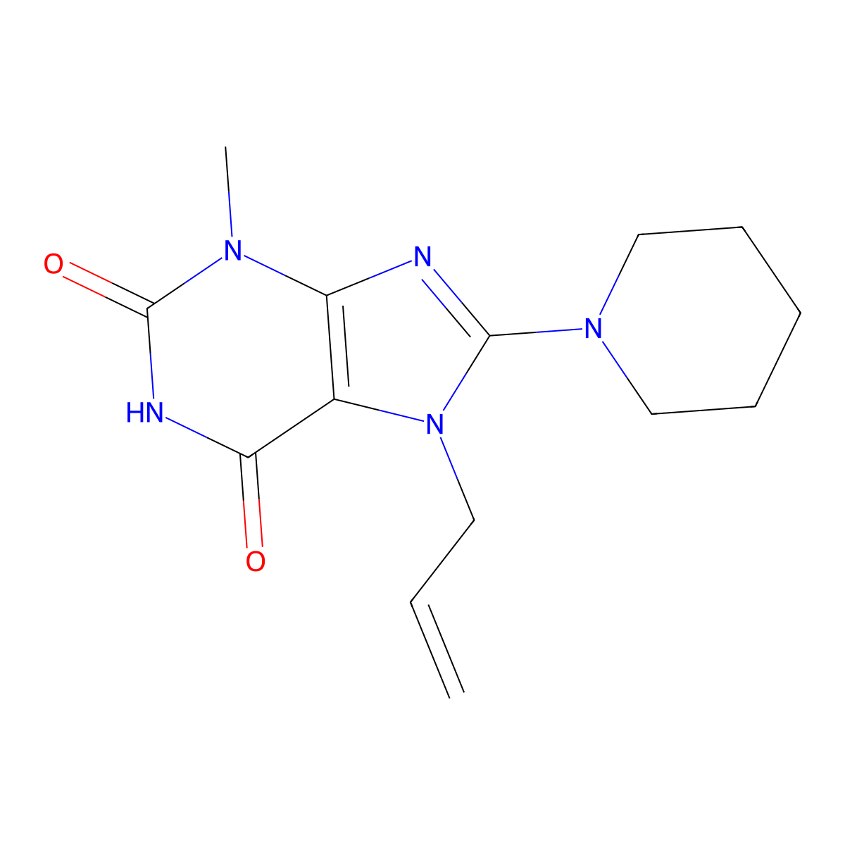 3-Methyl-8-piperidin-1-yl-7-prop-2-enylpurine-2,6-dione molecular structure, CAS 300700-48-5