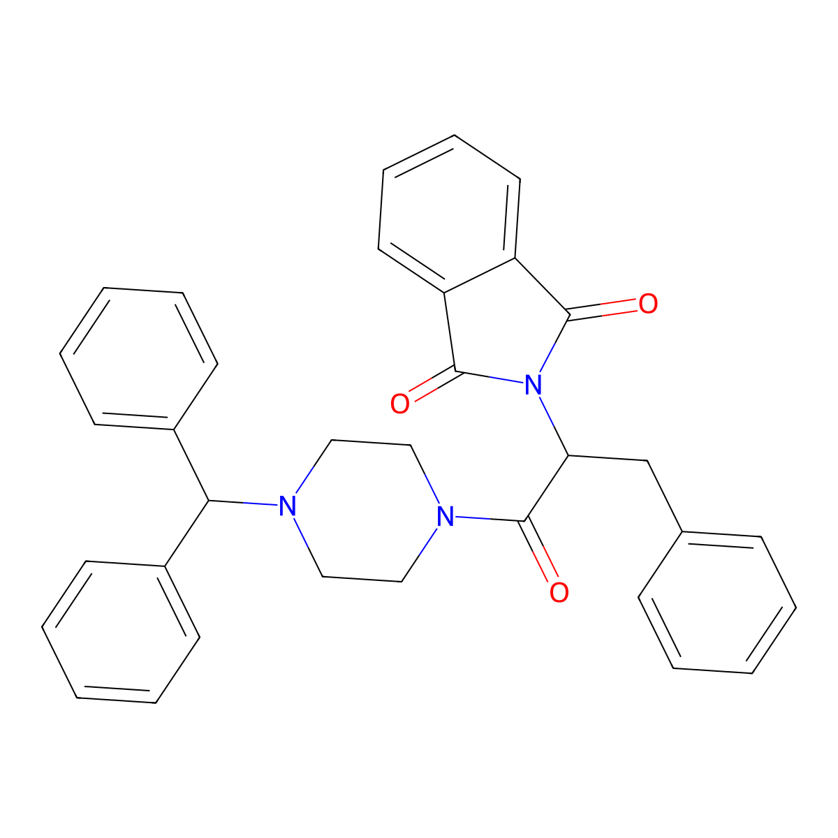 2-{1-[4-(diphenylmethyl)piperazin-1-yl]-1-oxo-3-phenylpropan-2-yl}-1H-isoindole-1,3(2H)-dione molecular structure, CAS 300700-74-7