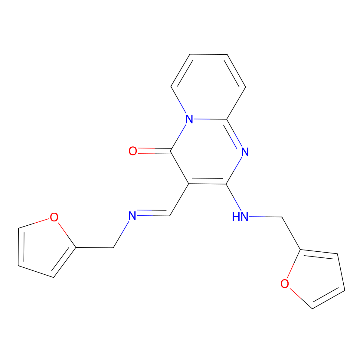 2-(Furan-2-ylmethylamino)-3-(furan-2-ylmethyliminomethyl)pyrido[1,2-a]pyrimidin-4-one molecular structure, CAS 300700-96-3