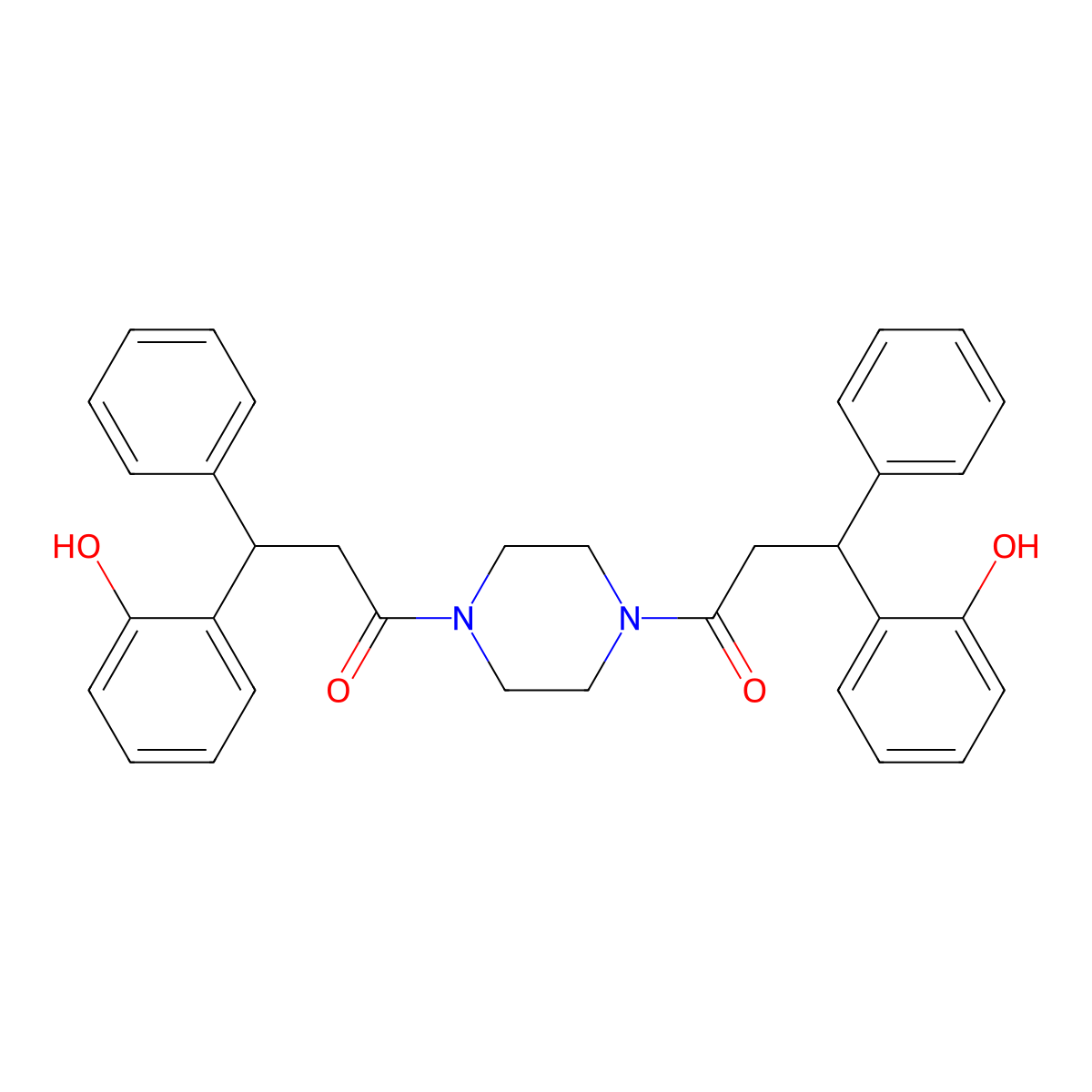 3-(2-Hydroxyphenyl)-1-[4-[3-(2-hydroxyphenyl)-3-phenylpropanoyl]piperazin-1-yl]-3-phenylpropan-1-one molecular structure, CAS 300701-02-4