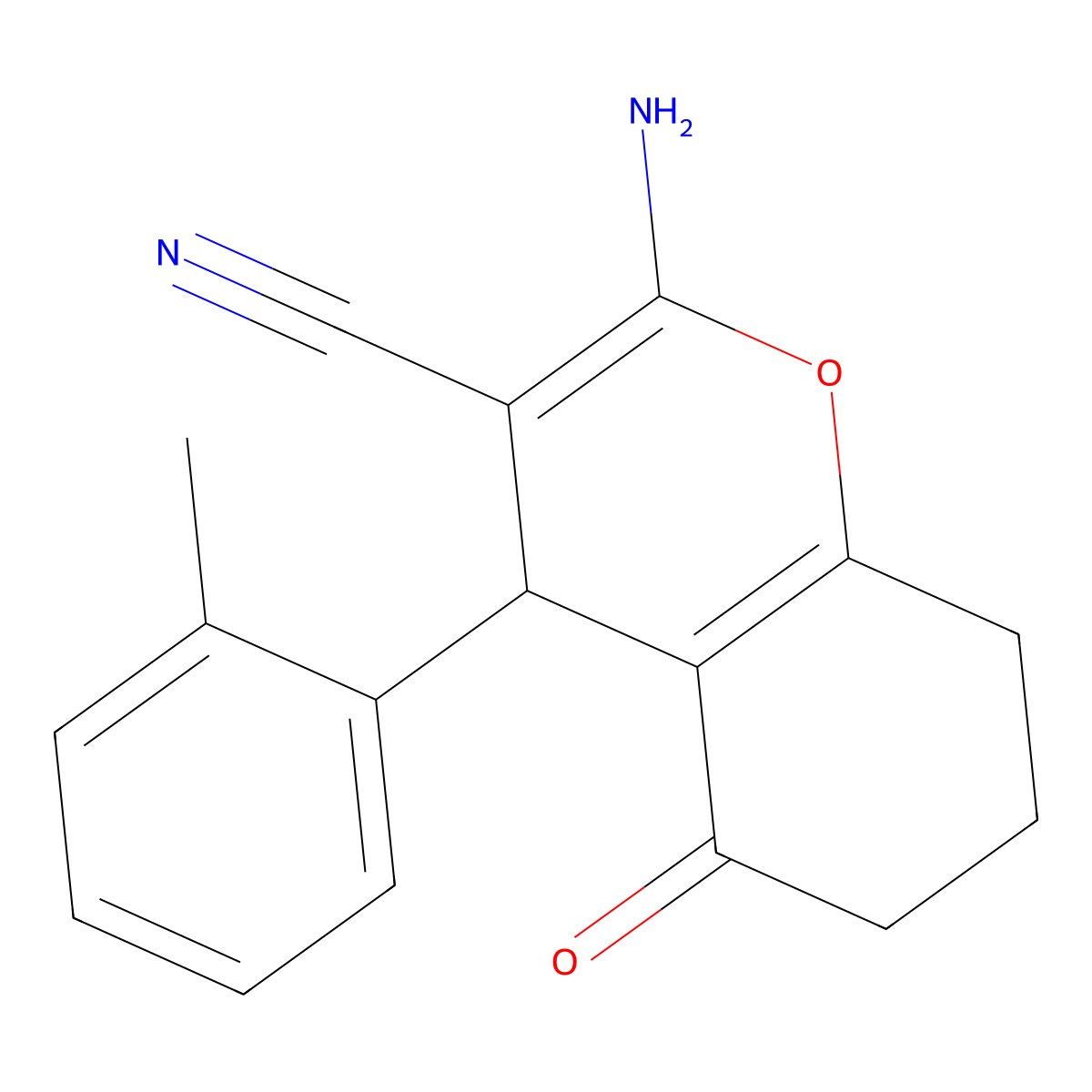 2-amino-4-(2-methylphenyl)-5-oxo-5,6,7,8-tetrahydro-4H-chromene-3-carbonitrile molecular structure, CAS 300701-39-7