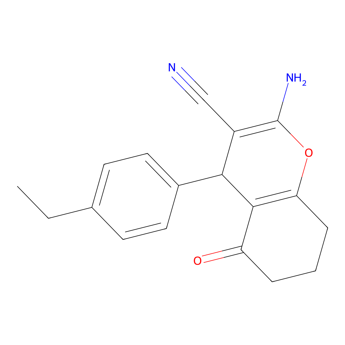 2-amino-4-(4-ethylphenyl)-5-oxo-5,6,7,8-tetrahydro-4H-chromene-3-carbonitrile molecular structure, CAS 300701-41-1