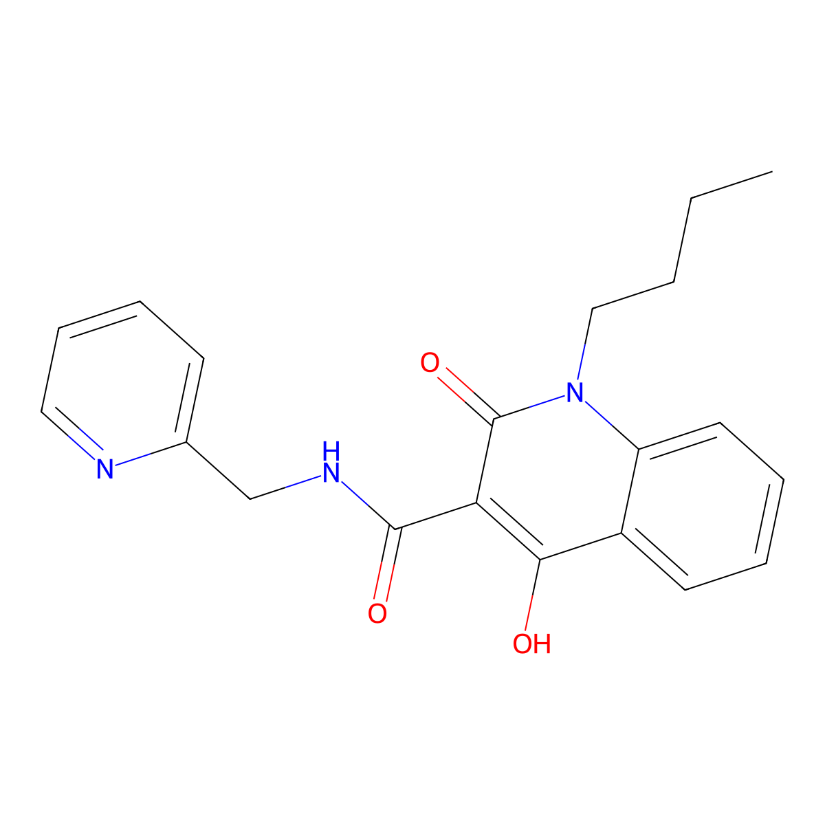 1-butyl-4-hydroxy-2-oxo-N-(pyridin-2-ylmethyl)-1,2-dihydroquinoline-3-carboxamide molecular structure, CAS 300701-46-6