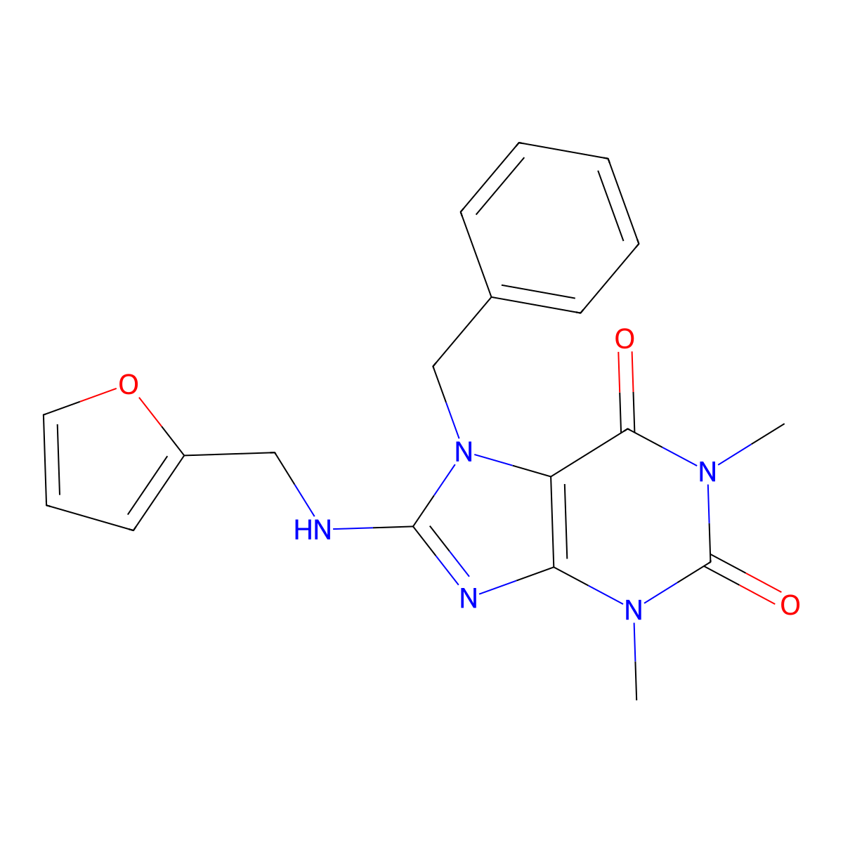 7-benzyl-8-((furan-2-ylmethyl)amino)-1,3-dimethyl-1H-purine-2,6(3H,7H)-dione molecular structure, CAS 300701-50-2