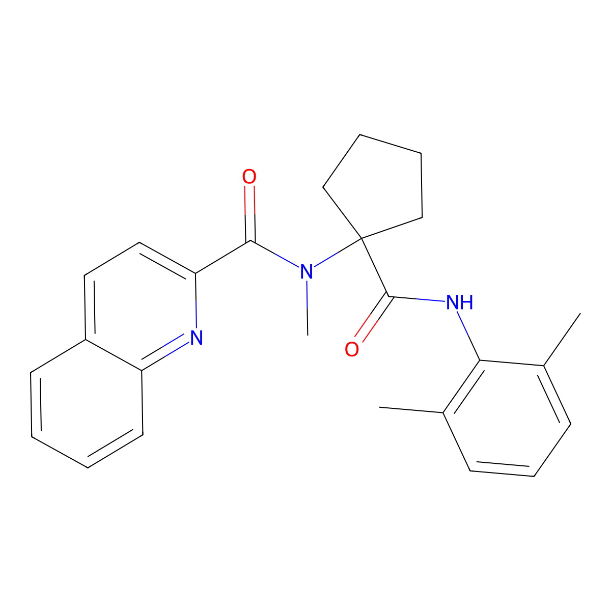 N-[1-[(2,6-dimethylphenyl)carbamoyl]cyclopentyl]-N-methylquinoline-2-carboxamide molecular structure, CAS 300701-51-3