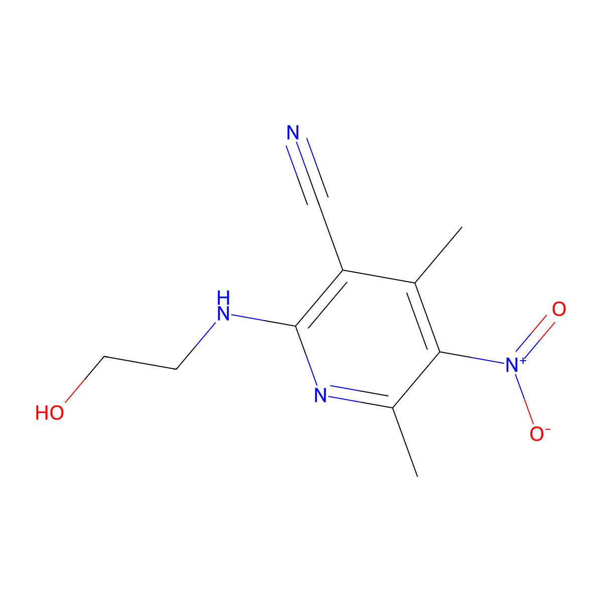 2-(2-Hydroxyethylamino)-4,6-dimethyl-5-nitropyridine-3-carbonitrile molecular structure, CAS 300701-68-2