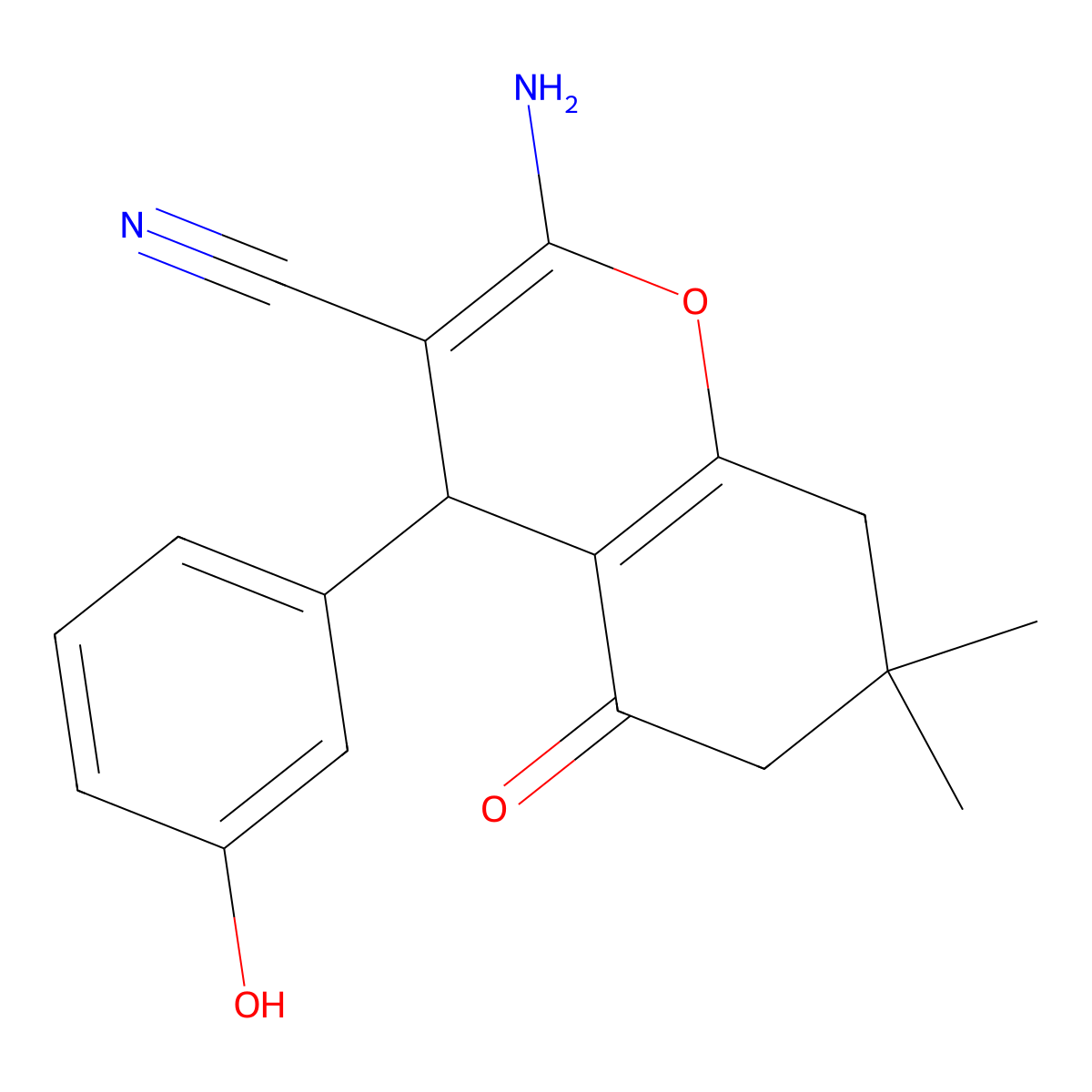 2-amino-4-(3-hydroxyphenyl)-7,7-dimethyl-5-oxo-5,6,7,8-tetrahydro-4H-chromene-3-carbonitrile molecular structure, CAS 300701-85-3