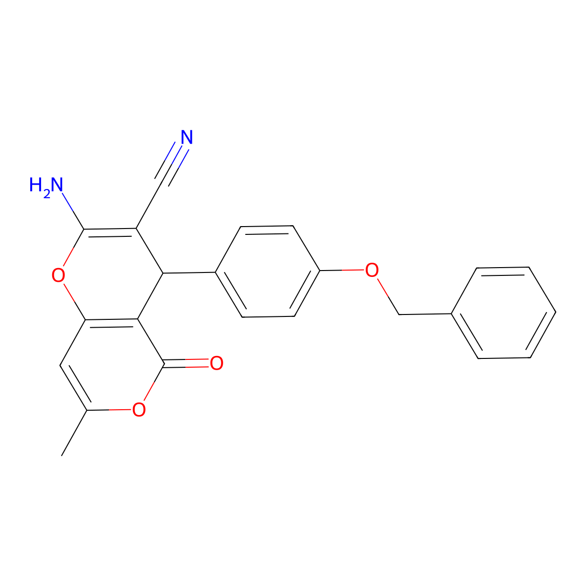 2-amino-4-[4-(benzyloxy)phenyl]-7-methyl-5-oxo-4H,5H-pyrano[4,3-b]pyran-3-carbonitrile molecular structure, CAS 300703-74-6