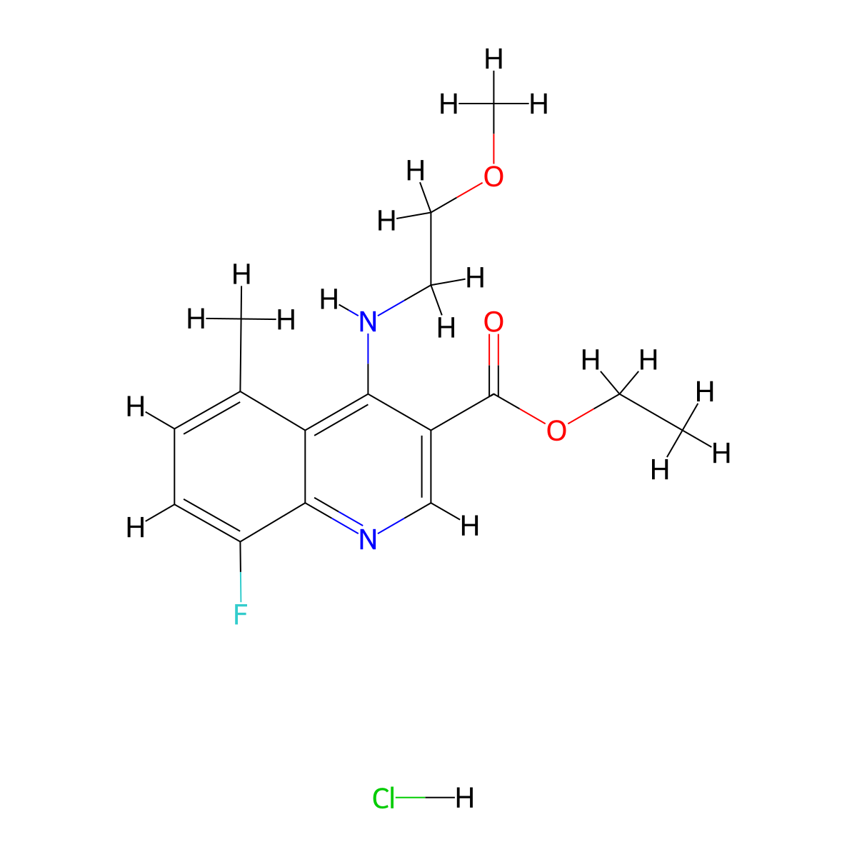 Ethyl 8-fluoro-4-[(2-methoxyethyl)amino]-5-methyl-3-quinolinecarboxylate hydrachloride molecular structure, CAS 300703-95-1