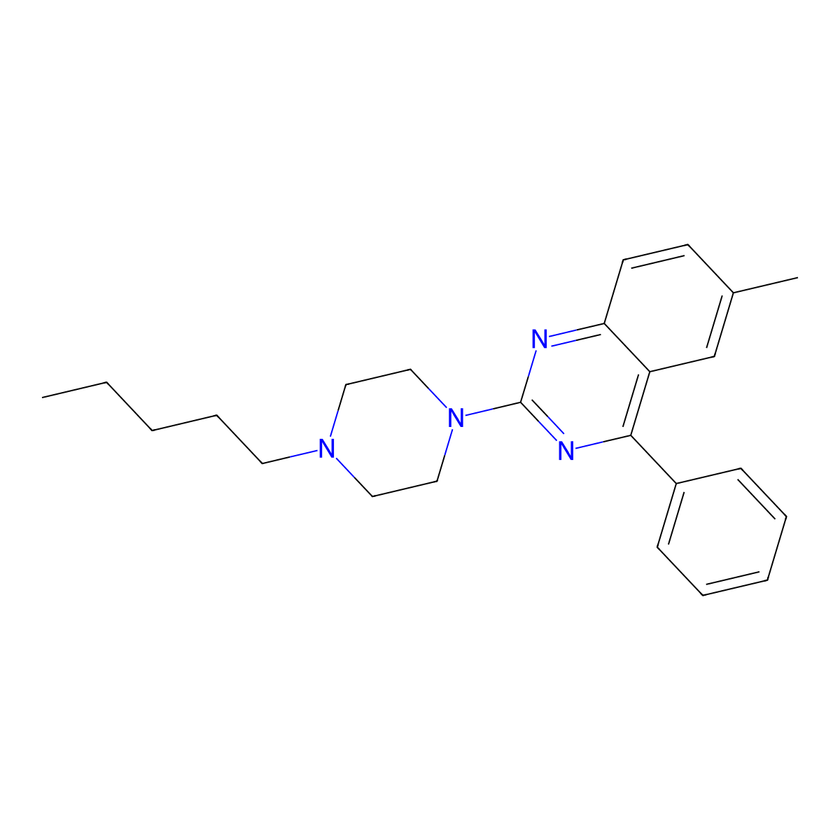 6-Methyl-2-(4-pentylpiperazin-1-yl)-4-phenylquinazoline molecular structure, CAS 300703-96-2