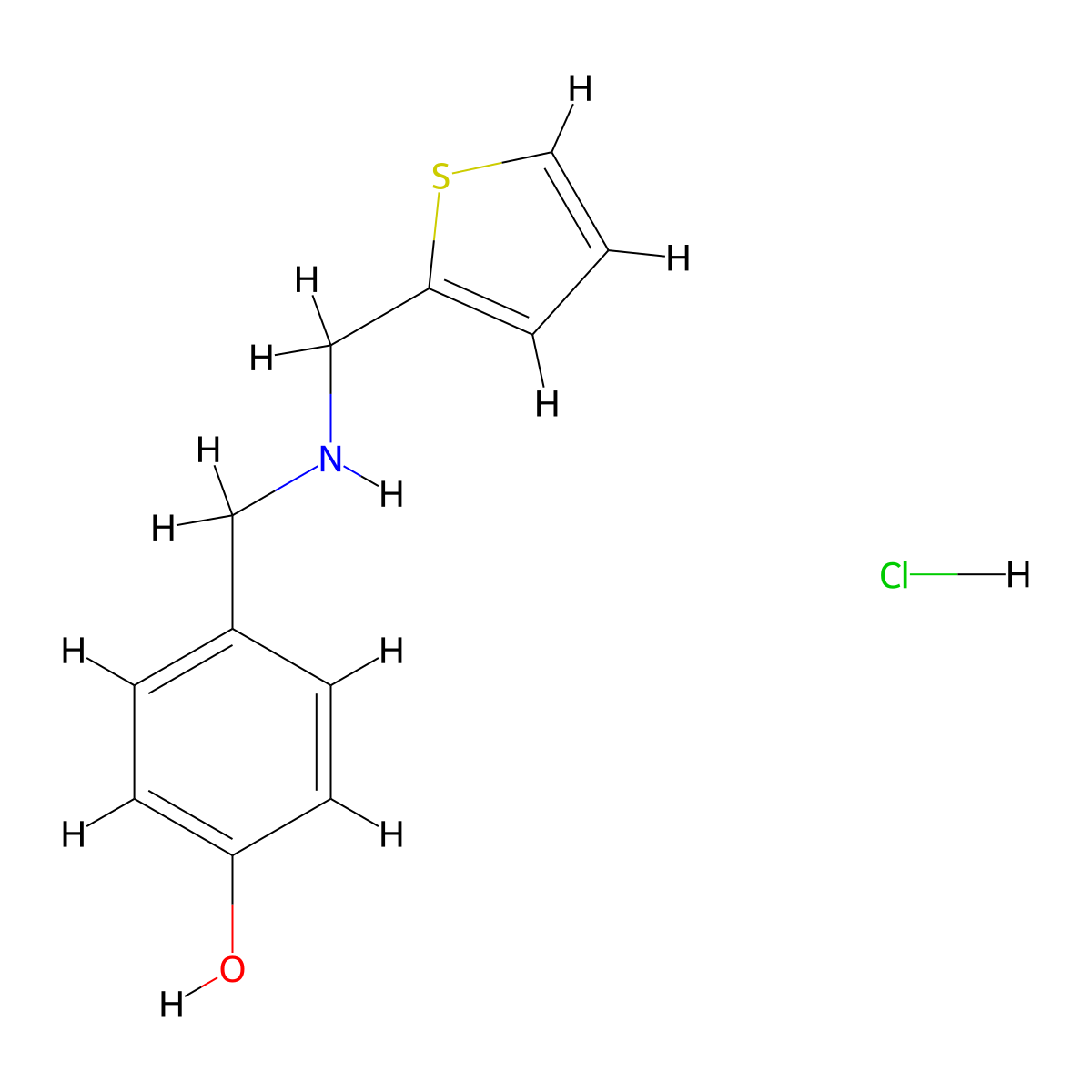 4-{[(2-Thienylmethyl)amino]methyl}benzenol hydrachloride molecular structure, CAS 300704-10-3