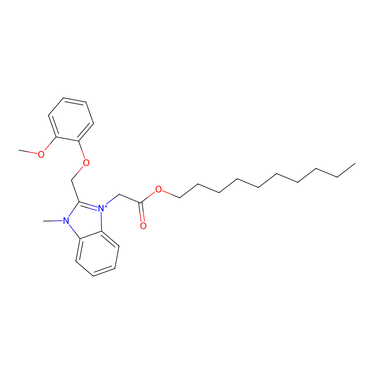 1-Decyloxycarbonylmethyl-2-(2-methoxy-phenoxymethyl)-3-methyl-3H-benzoimidazol-1-ium molecular structure, CAS 300704-32-9