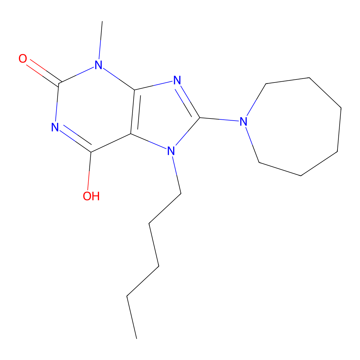 8-(azepan-1-yl)-3-methyl-7-pentyl-1H-purine-2,6(3H,7H)-dione molecular structure, CAS 300704-60-3