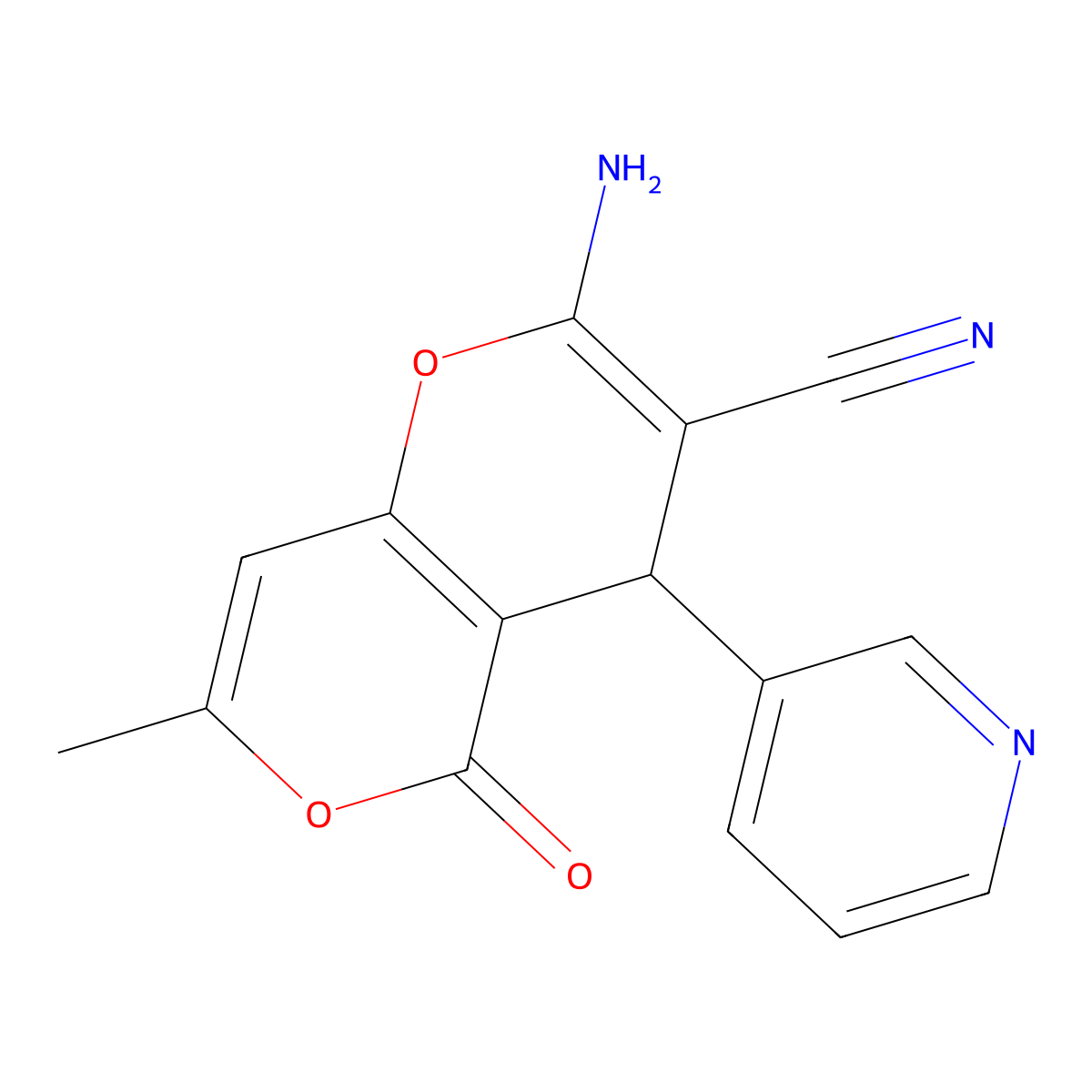 2-Amino-7-methyl-5-oxo-4-pyridin-3-yl-4H,5H-pyrano[4,3-b]pyran-3-carbonitrile molecular structure, CAS 300704-78-3