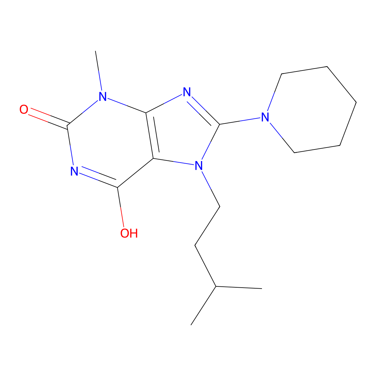 7-isopentyl-3-methyl-8-(piperidin-1-yl)-1H-purine-2,6(3H,7H)-dione molecular structure, CAS 300705-06-0