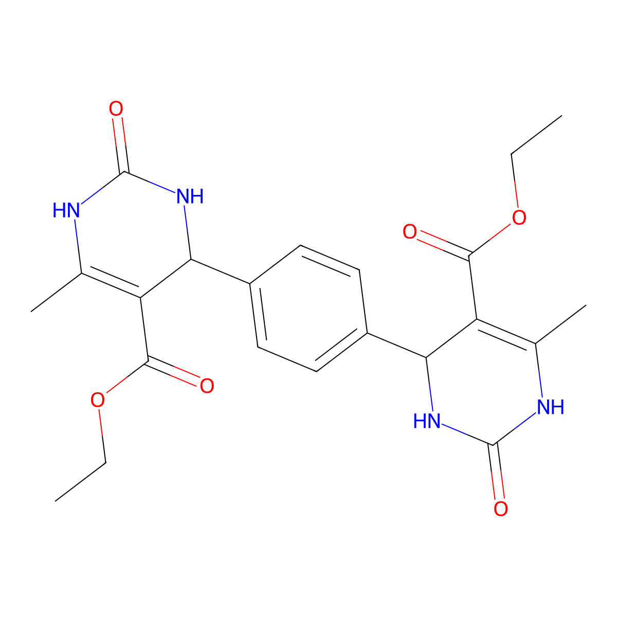 ethyl 4-[4-(5-ethoxycarbonyl-6-methyl-2-oxo-3,4-dihydro-1H-pyrimidin-4-yl)phenyl]-6-methyl-2-oxo-3,4-dihydro-1H-pyrimidine-5-carboxylate molecular structure, CAS 300712-11-2