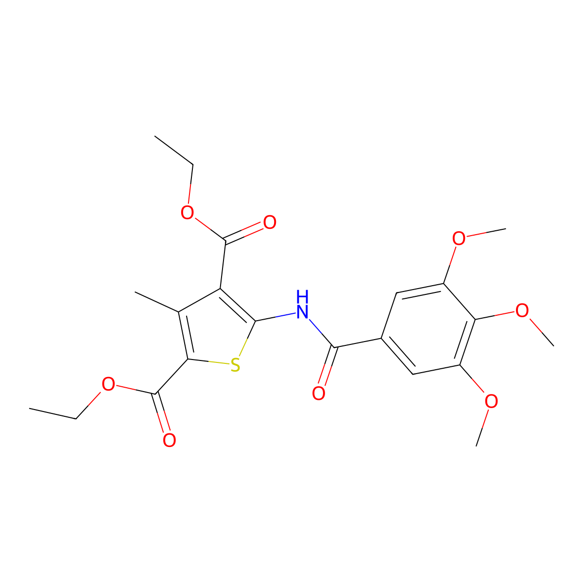 Diethyl 3-methyl-5-(3,4,5-trimethoxybenzamido)thiophene-2,4-dicarboxylate molecular structure, CAS 300712-44-1