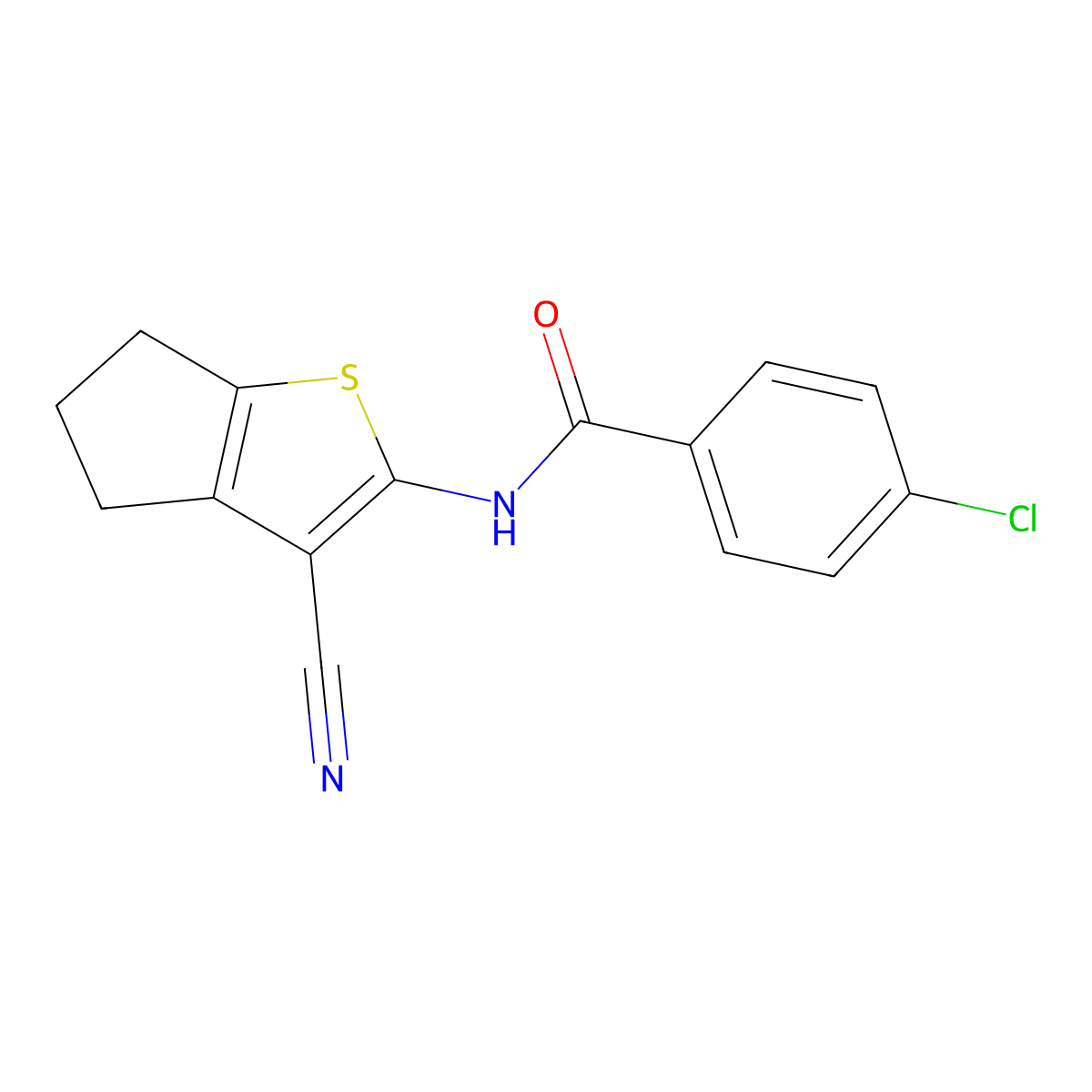 4-chloro-N-(3-cyano-5,6-dihydro-4H-cyclopenta[b]thiophen-2-yl)benzamide molecular structure, CAS 300712-82-7