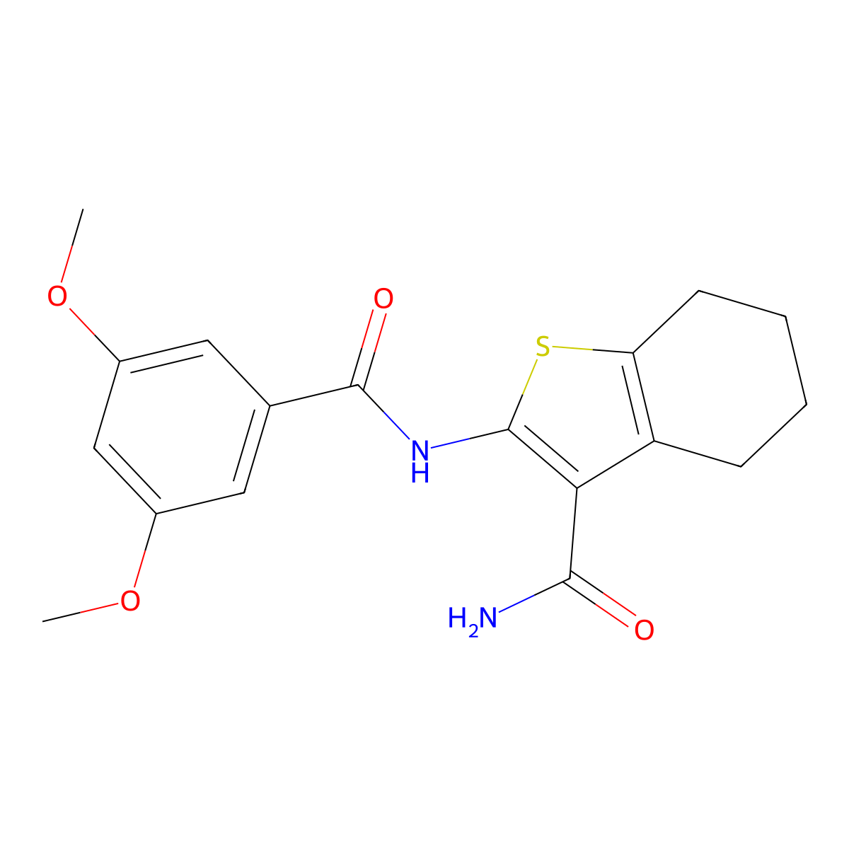 2-(3,5-Dimethoxybenzamido)-4,5,6,7-tetrahydro-1-benzothiophene-3-carboxamide molecular structure, CAS 300712-88-3