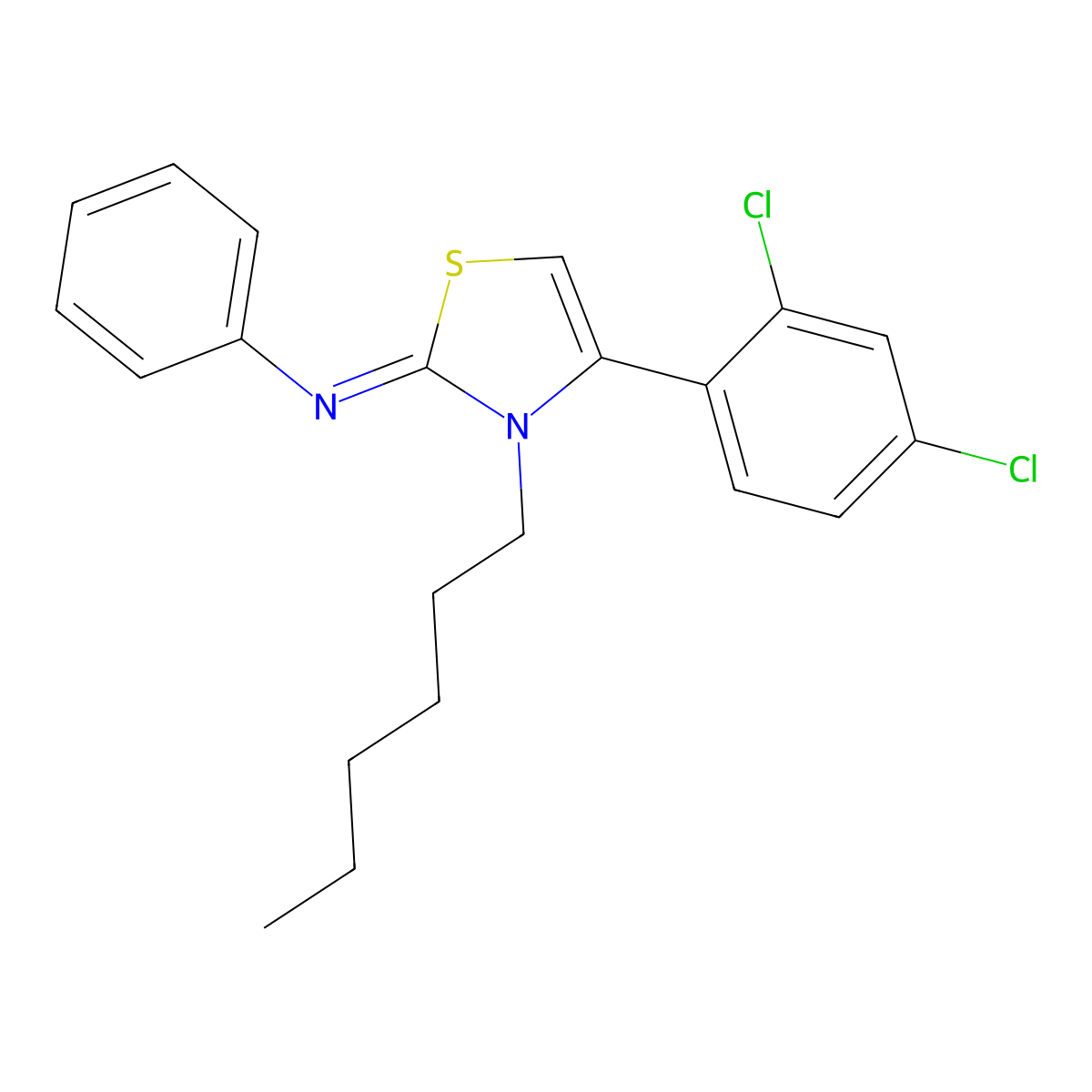 (Z)-N-(4-(2,4-dichlorophenyl)-3-hexylthiazol-2(3H)-ylidene)aniline molecular structure, CAS 300713-45-5