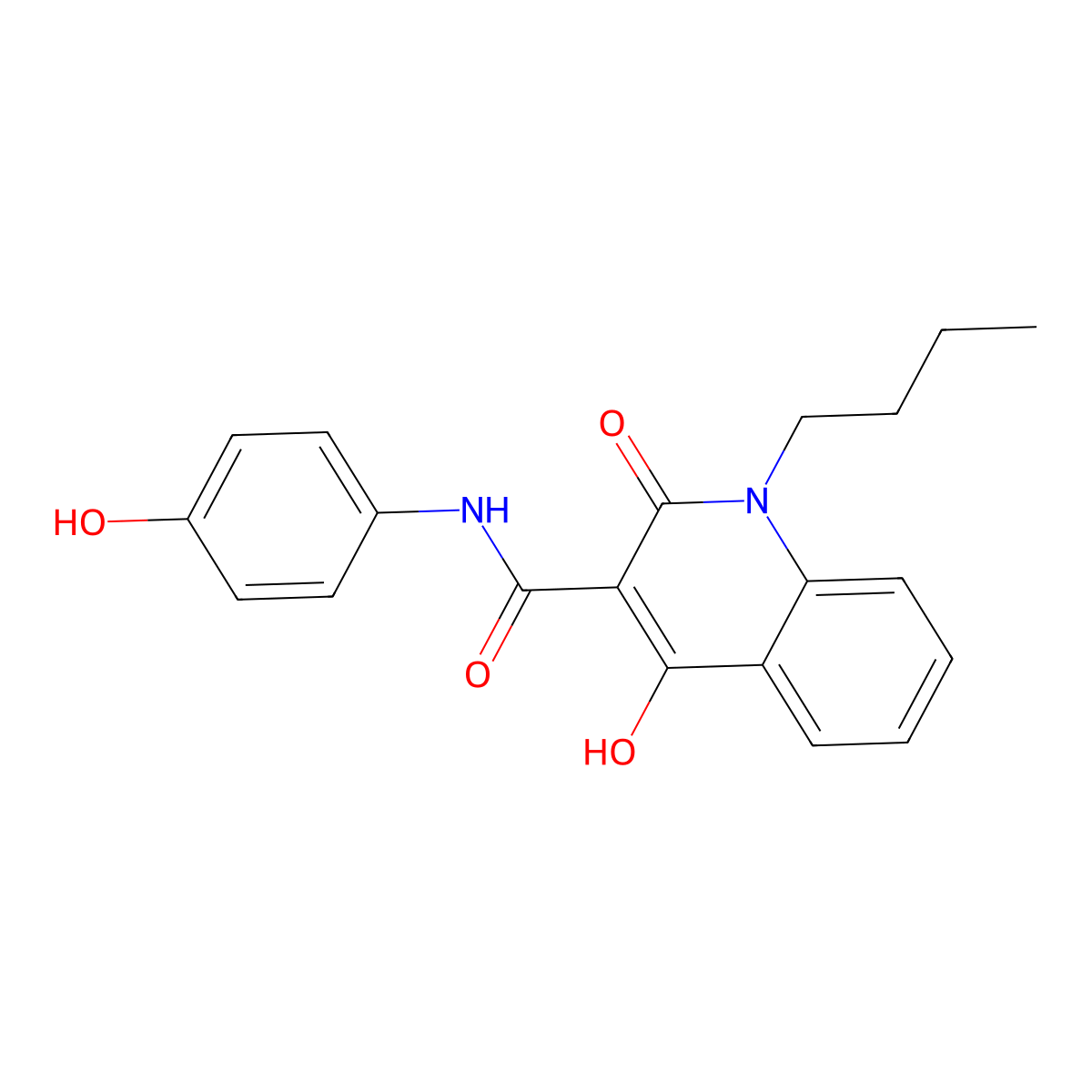 1-butyl-4-hydroxy-N-(4-hydroxyphenyl)-2-oxo-1,2-dihydroquinoline-3-carboxamide molecular structure, CAS 300716-38-5