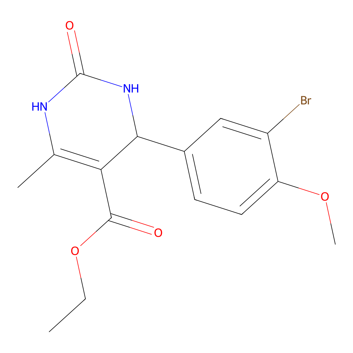 Ethyl 4-(3-bromo-4-methoxyphenyl)-6-methyl-2-oxo-1,2,3,4-tetrahydropyrimidine-5-carboxylate molecular structure, CAS 300716-54-5