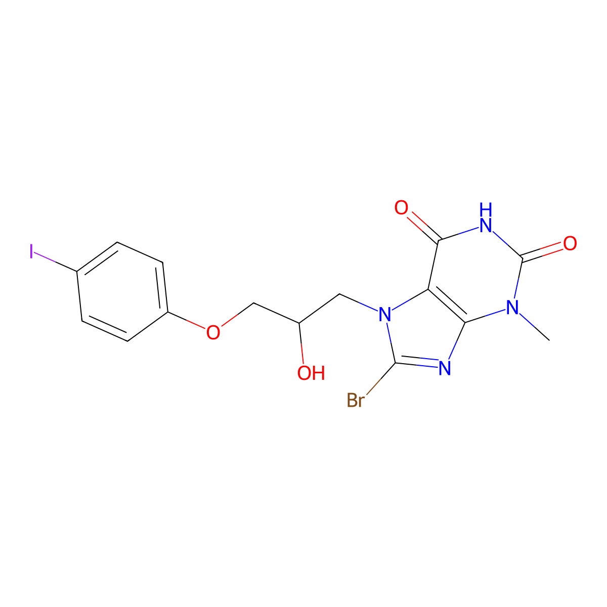 8-bromo-7-(2-hydroxy-3-(4-iodophenoxy)propyl)-3-methyl-1H-purine-2,6(3H,7H)-dione molecular structure, CAS 300717-01-5