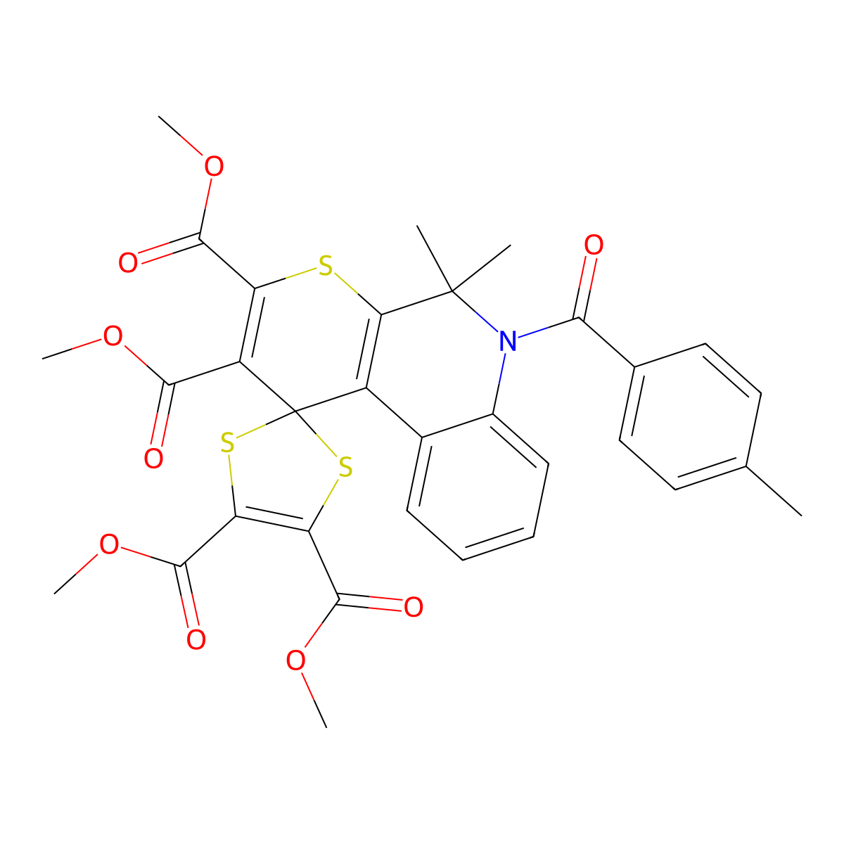 Tetramethyl 5',5'-dimethyl-6'-(4-methylbenzoyl)spiro[1,3-dithiole-2,1'-thiopyrano[2,3-c]quinoline]-2',3',4,5-tetracarboxylate molecular structure, CAS 300717-05-9