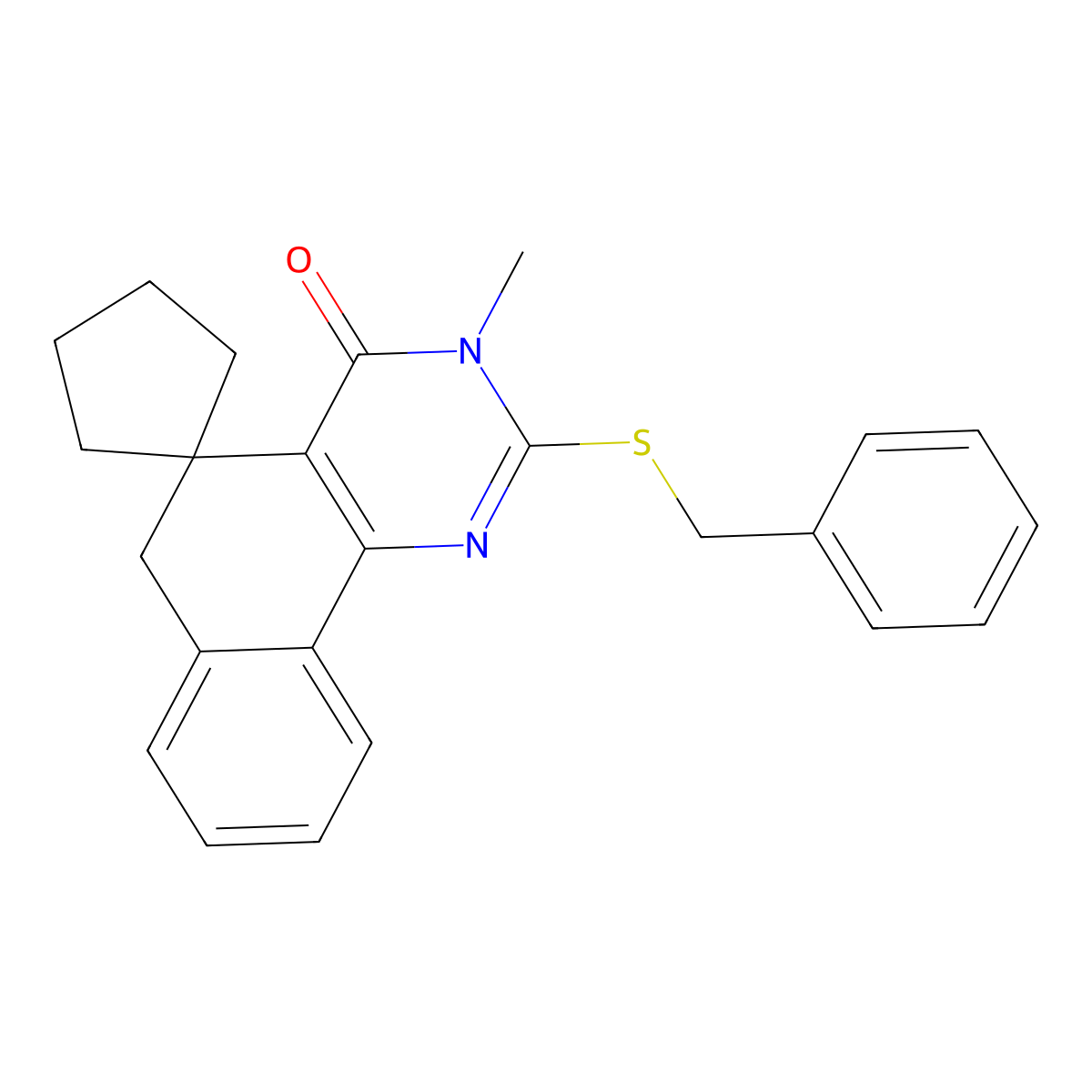 2-benzylsulfanyl-3-methylspiro[6H-benzo[h]quinazoline-5,1'-cyclopentane]-4-one molecular structure, CAS 300717-93-5