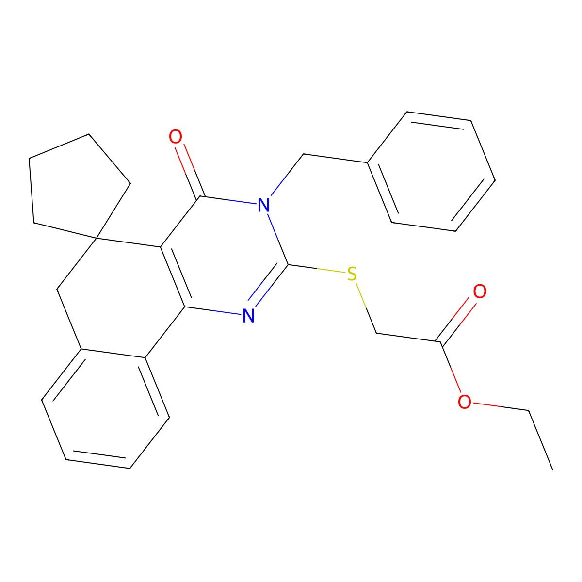 ethyl 2-(3-benzyl-4-oxospiro[6H-benzo[h]quinazoline-5,1'-cyclopentane]-2-yl)sulfanylacetate molecular structure, CAS 300717-94-6